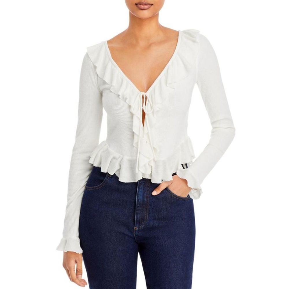 Free People Womens Ophelia Ivory Tie Front Crop Shirt Button-Down Top NWT